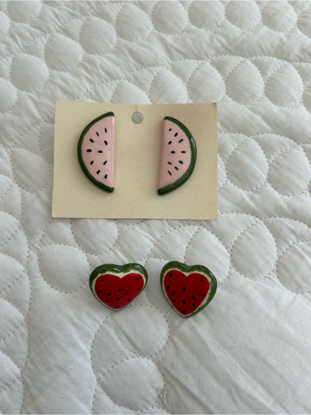 Watermelon Heart and Slice Stud Earring Set - Pink, Red & Green